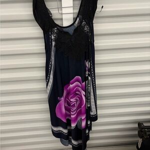🌹Black & Purple Rose Print Sleeveless Dress